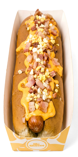 pancho cheddar, panceta y huevo